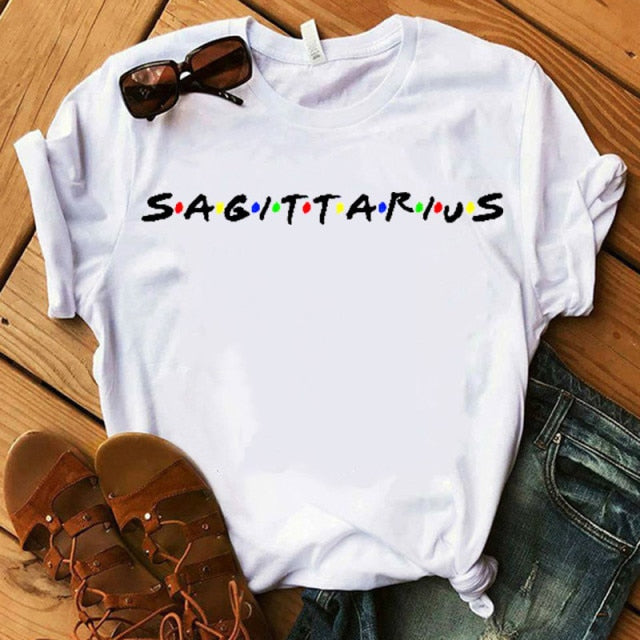Camiseta manga corta, con nombre de signo del zodiaco, informal, transpirable
