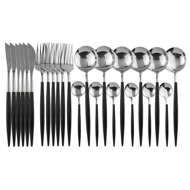 Juego de cubiertos, de acero inoxidable, 24 piezas (6x, tenedor, cuchillo, 2 cucharas)