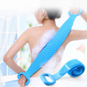 Cepillo tipo banda para espalda al bañarse, doble-textura, para masajes, extremos para sujetar al usar, 60 cm de largo