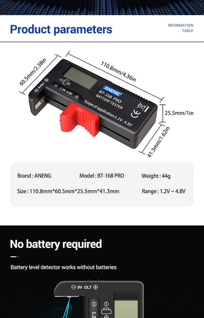 Detector/Probador/Medidor de carga de batería seca, nivel de batería en pantalla digital, portátil