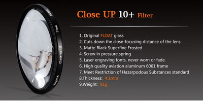 Filtro de lente para cámara fotográfica, macro enfoque de 10X, para modelos Canon, Sony, Nikon, varios calibres