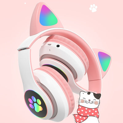 Auriculares con orejas de gato (opción para iluminar), Bluetooth, con micrófono y cancelación de ruido