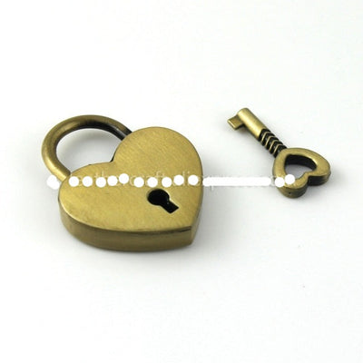 Mini-candado metálico en forma de corazón, cerradura con llave, estilo vintage