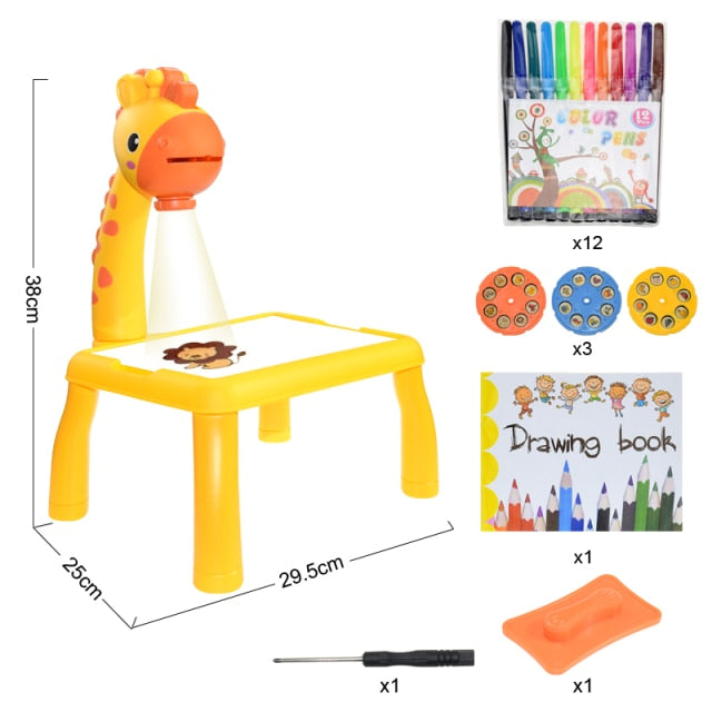 Proyector de tablero de dibujo para niños, proyector de pintura de mesa,  juguete para niños pequeños, mesa de dibujo educativa para niños y niñas  oso de fresa Hogar
